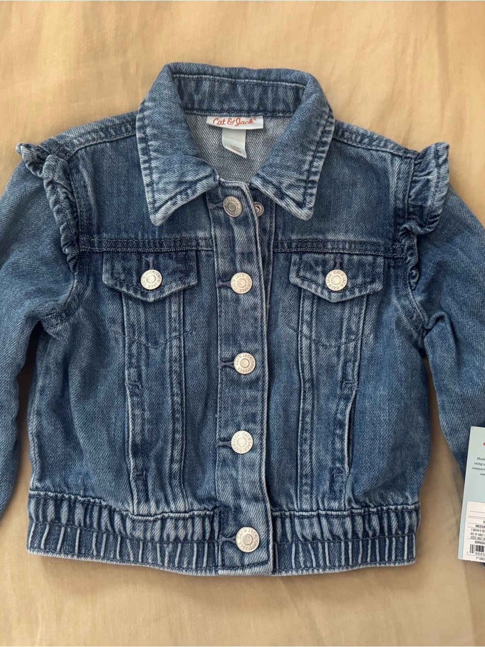 Cat & Jack Denim Jacket in Faded Blue with Ruffle Shoulders, 18 months